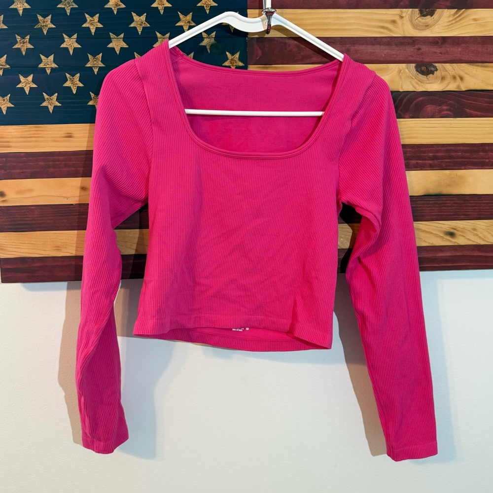 OQQ Hot Pink Ribbed Crop Top